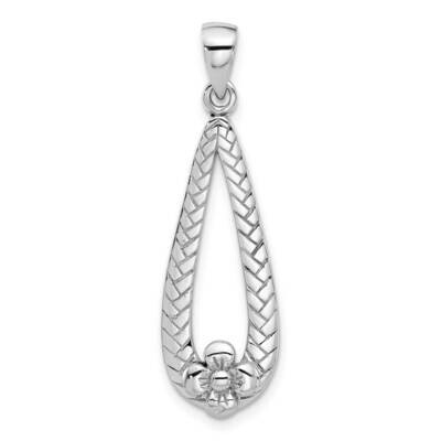 Rhod-Plated Polished Textured Teardrop Flower Dangle Pendant Sterling Silver QC11319, MPN: QC11319,