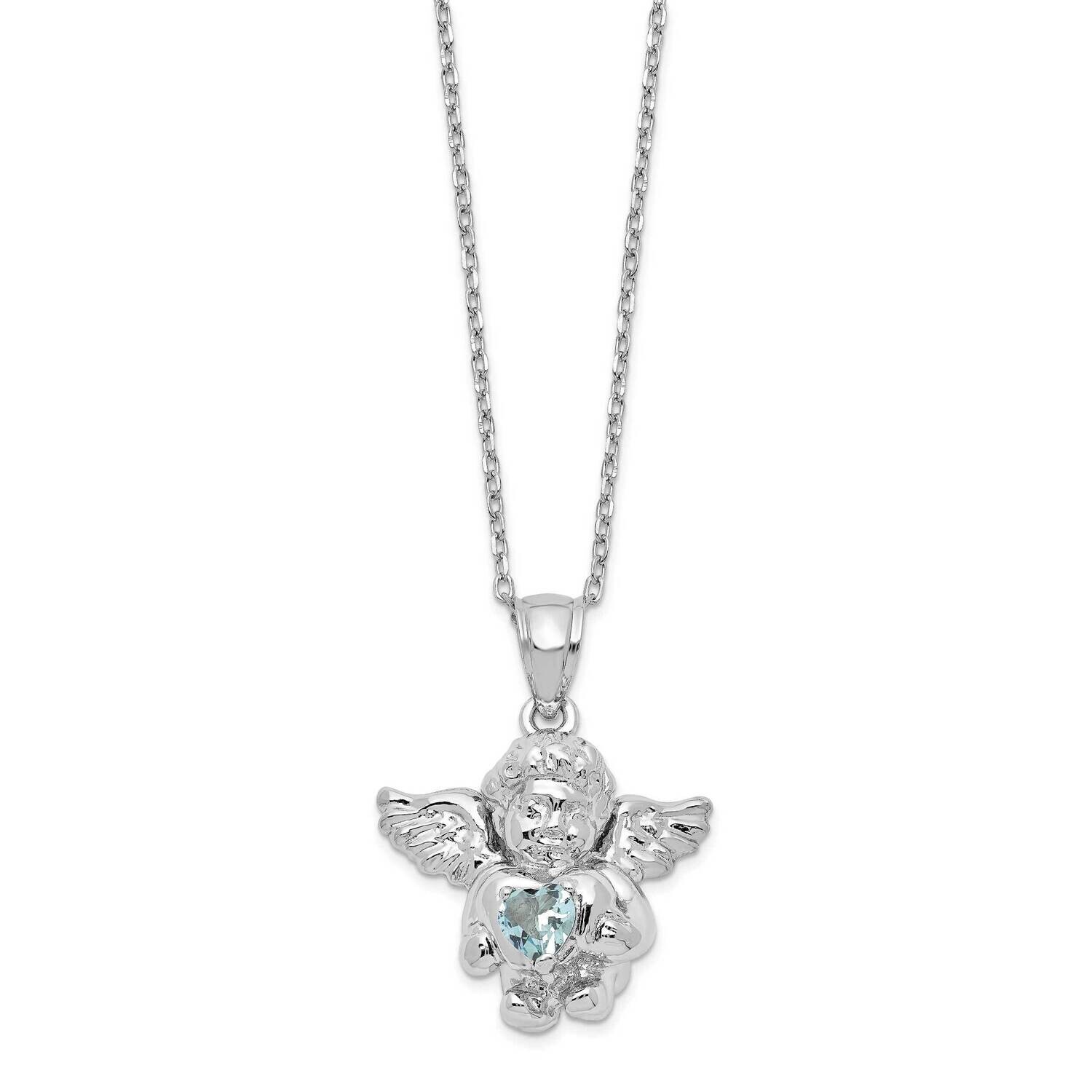 Rh-Pltd CZ Mar Birthstone Angel Ash Holder 18 Inch Necklace Sterling Silver QC9753MAR-18, MPN: QC97…