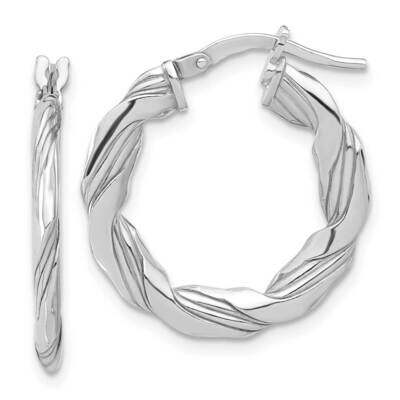 Rh-Plated Polished Textured Twisted Hoop Earrings Sterling Silver QE16880, MPN: QE16880,