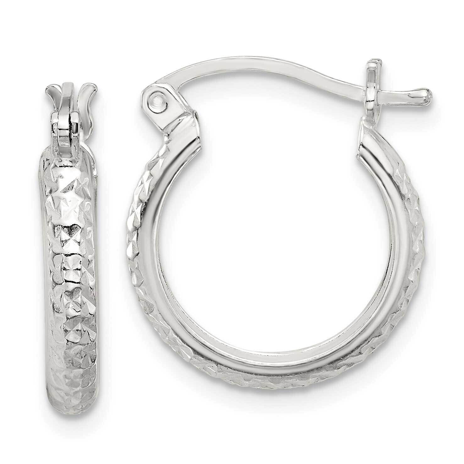 Diamond-Cut 3mm Round Hoop Earrings Sterling Silver Polished QE16878, MPN: QE16878,