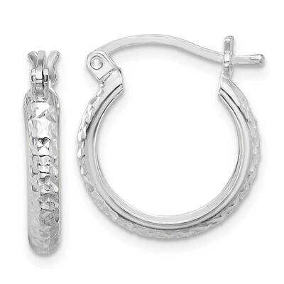 Diamond-Cut 3mm Round Hoop Earrings Sterling Silver Polished QE16878, MPN: QE16878,