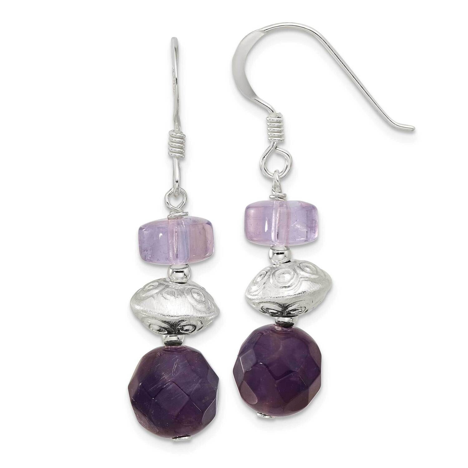 &amp; Textured Amethyst Ametrine Dangle Earrings Sterling Silver Polished QE17287, MPN: QE17287,