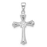 CZ Budded Cross Pendant Sterling Silver Rhodium-Plated QC11414, MPN: QC11414,