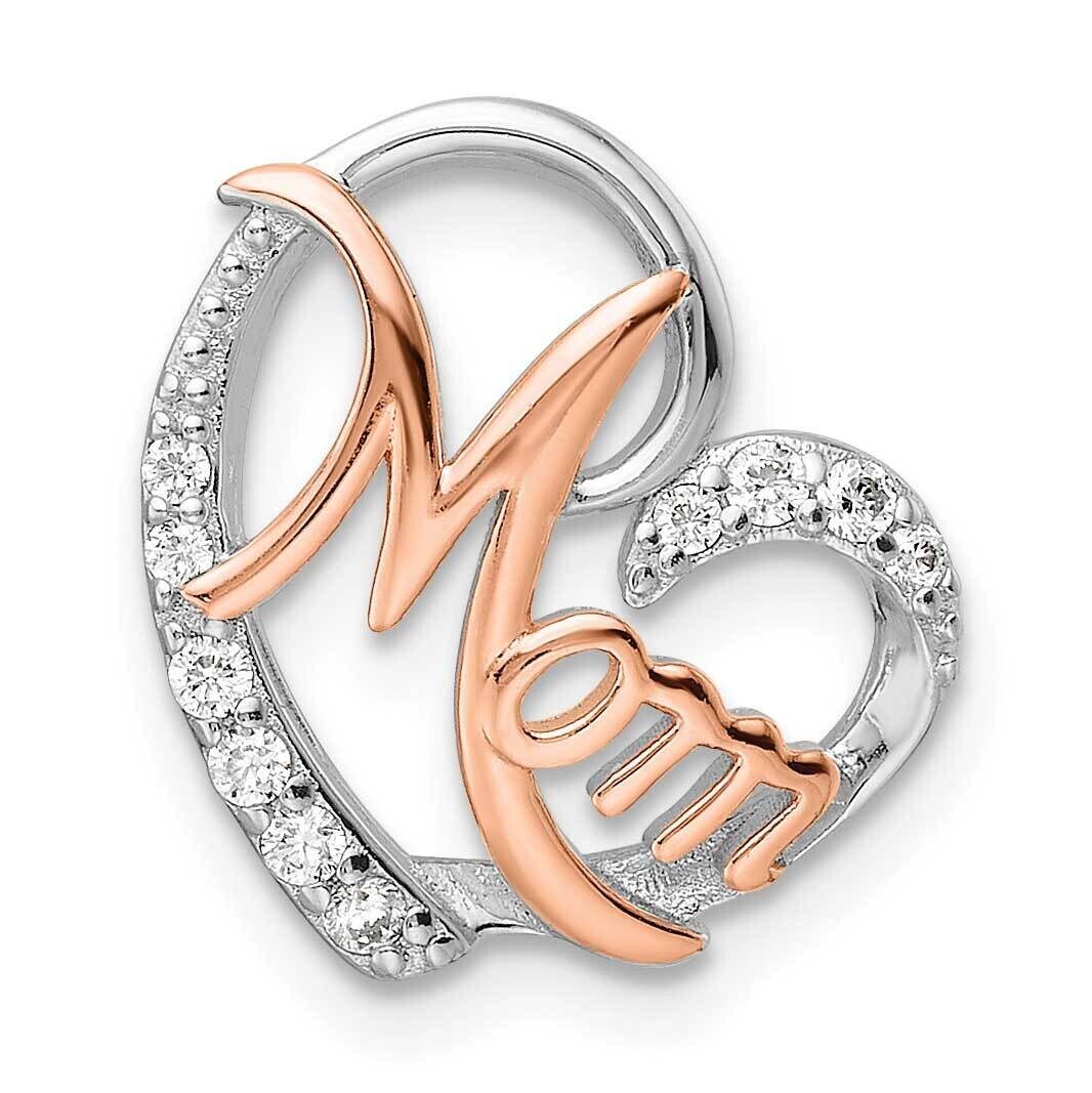 Rose Gold-Plated Rhodium-Plated CZ Mom Heart Chain Slide Sterling Silver QC11305, MPN: QC11305,