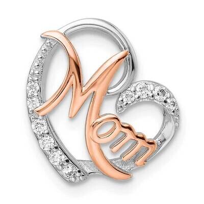 Rose Gold-Plated Rhodium-Plated CZ Mom Heart Chain Slide Sterling Silver QC11305, MPN: QC11305,