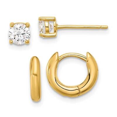 Gold-Tone 2.5mm Huggie Hoops 5mm CZ Stud Earrings Set Sterling Silver QE16721GPSET, MPN: QE16721GPS…
