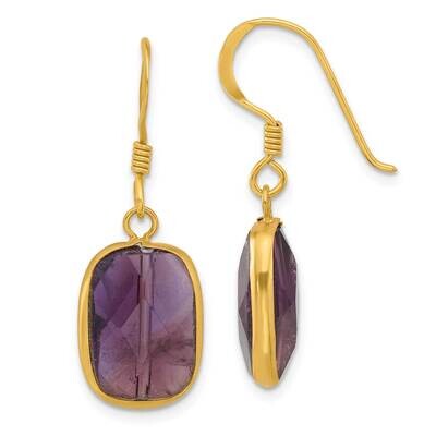 Gold-Plated Polished Rectangle Amethyst Dangle Earrings Sterling Silver QE17295, MPN: QE17295,