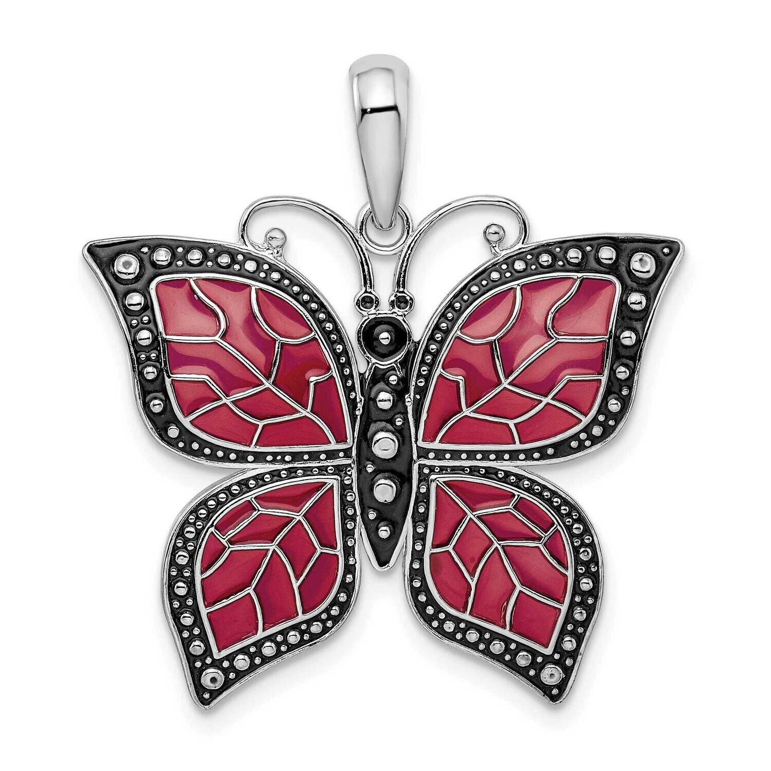 Enameled Purple Butterfly Pendant Sterling Silver Polished QC9772, MPN: QC9772, 637218145201