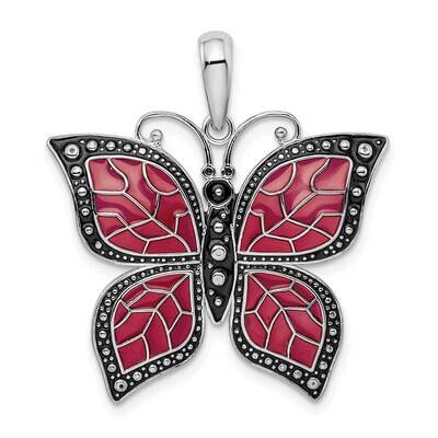 Enameled Purple Butterfly Pendant Sterling Silver Polished QC9772, MPN: QC9772, 637218145201