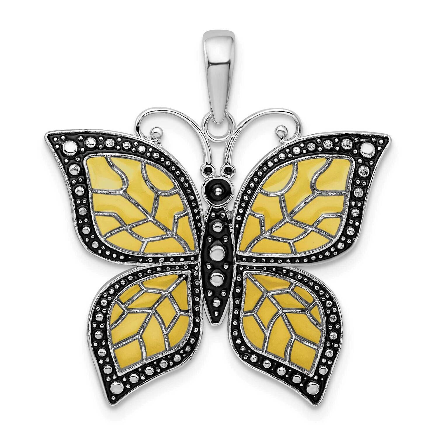 Enameled Yellow Butterfly Pendant Sterling Silver Polished QC9773, MPN: QC9773, 637218145195
