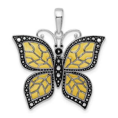 Enameled Yellow Butterfly Pendant Sterling Silver Polished QC9773, MPN: QC9773, 637218145195