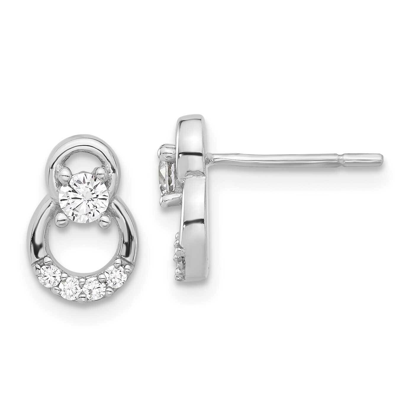 Rhod-Plated Polished Fancy CZ Double Circle Post Earrings Sterling Silver QE17126, MPN: QE17126,