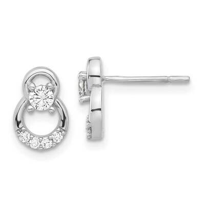 Rhod-Plated Polished Fancy CZ Double Circle Post Earrings Sterling Silver QE17126, MPN: QE17126,