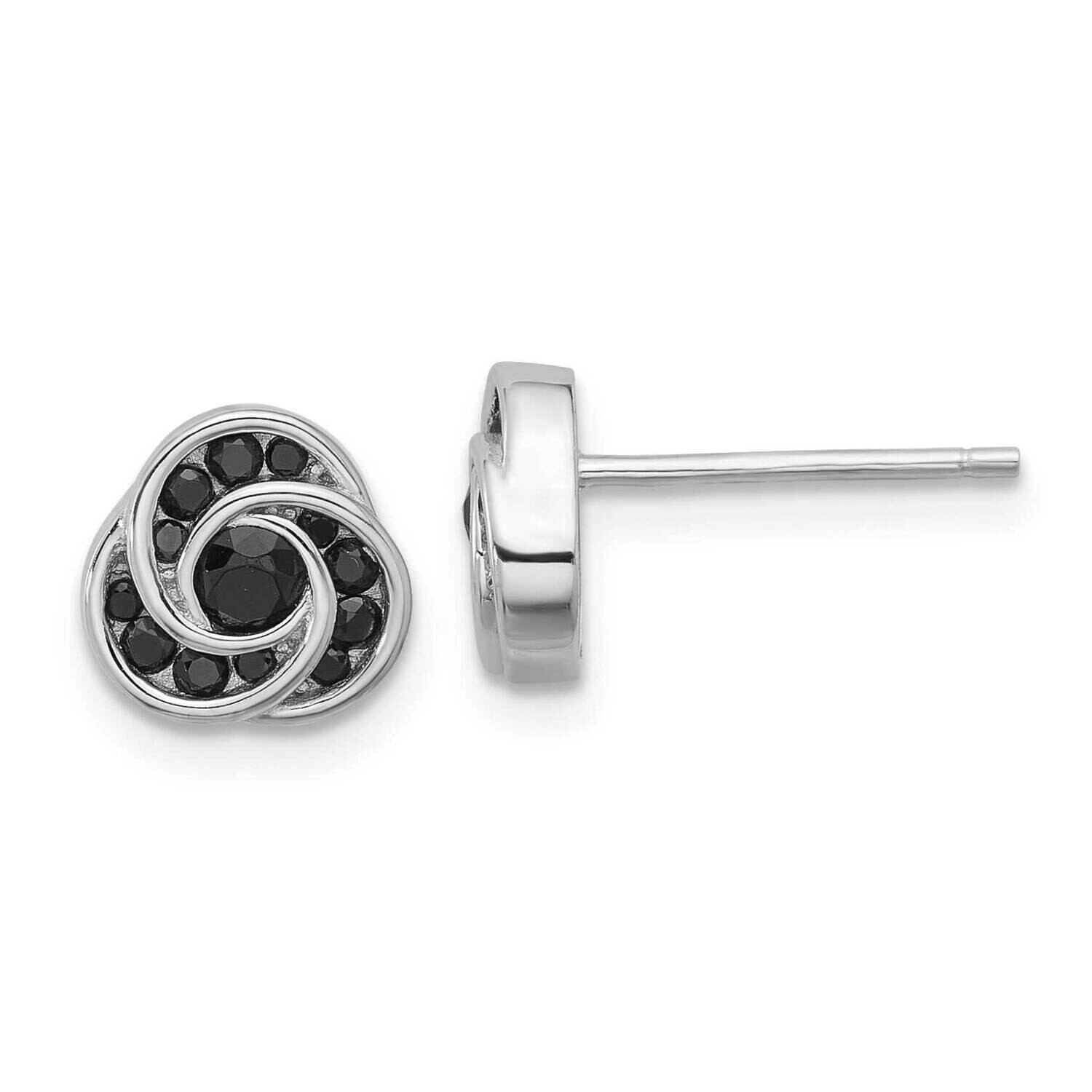 Rhod-Plated Polished Black Spinel Love Knot Post Earrings Sterling Silver QE17412, MPN: QE17412,