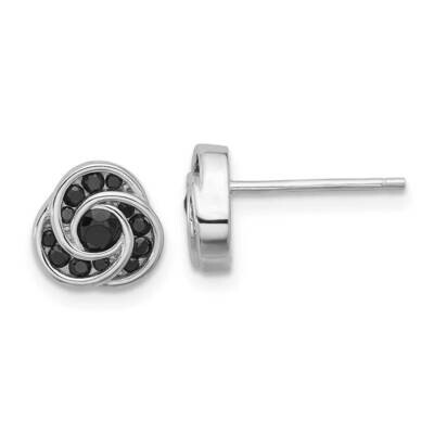 Rhod-Plated Polished Black Spinel Love Knot Post Earrings Sterling Silver QE17412, MPN: QE17412,