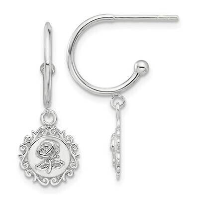 E-Coated Rose Dangle Post Hoop Earrings Sterling Silver QE17626, MPN: QE17626,