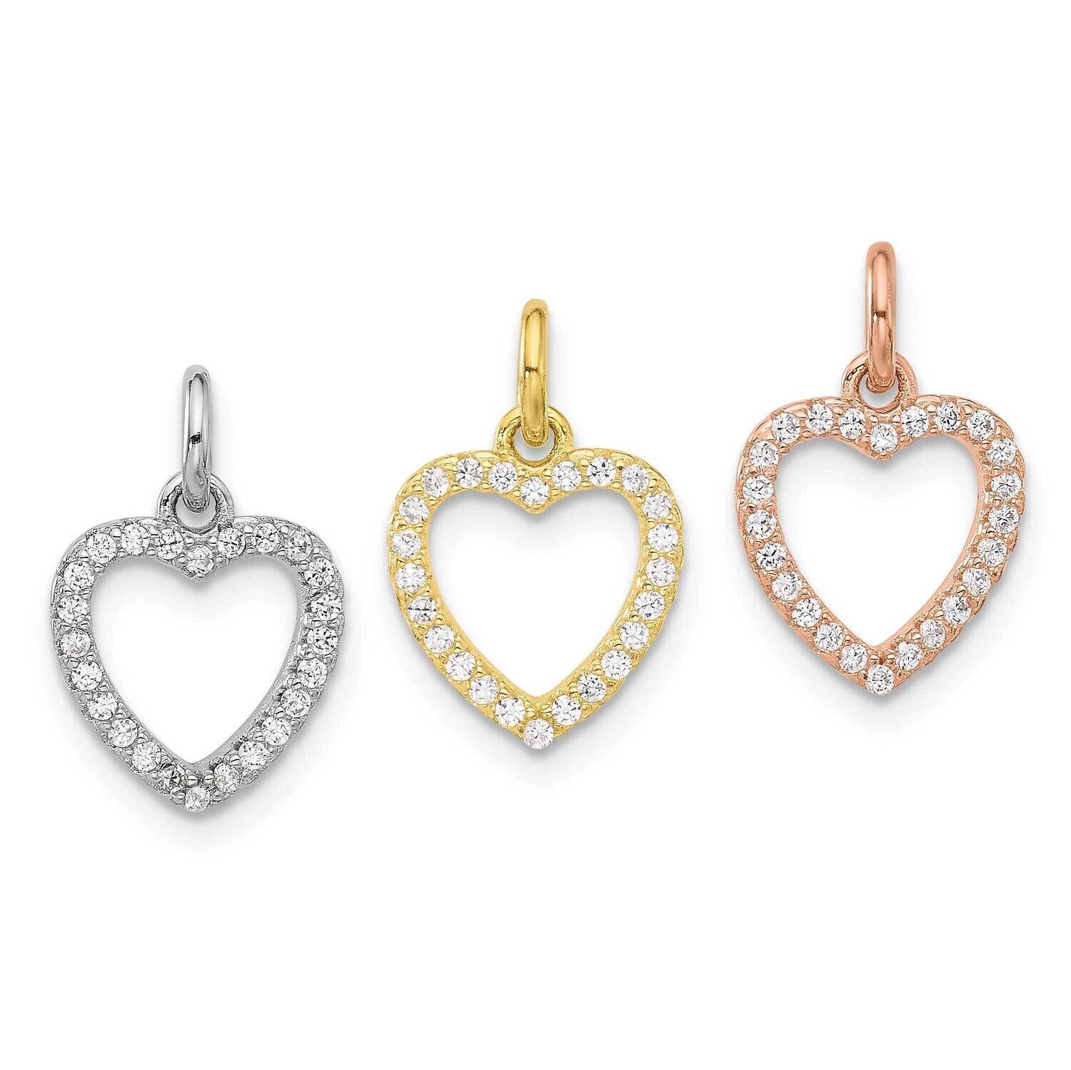 Gold Rose-Tone CZ 3 Hearts Pendant Sterling Silver Rhodium-Plated QC11273, MPN: QC11273,