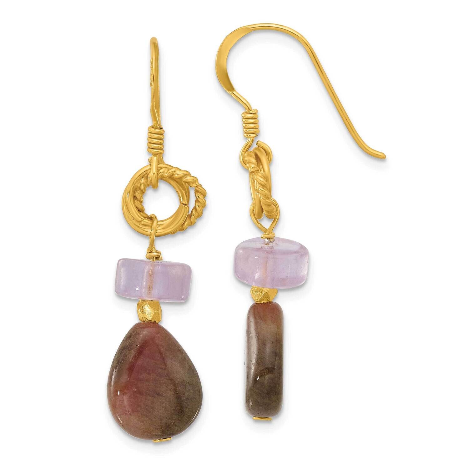 Gold-Plated Amethyst Tourmaline Dangle Earrings Sterling Silver QE16663, MPN: QE16663,