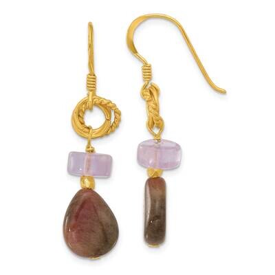 Gold-Plated Amethyst Tourmaline Dangle Earrings Sterling Silver QE16663, MPN: QE16663,