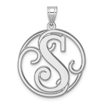 Large Fancy Script Letter S Initial Pendant Sterling Silver Rhodium-Plated QC11258S, MPN: QC11258S,