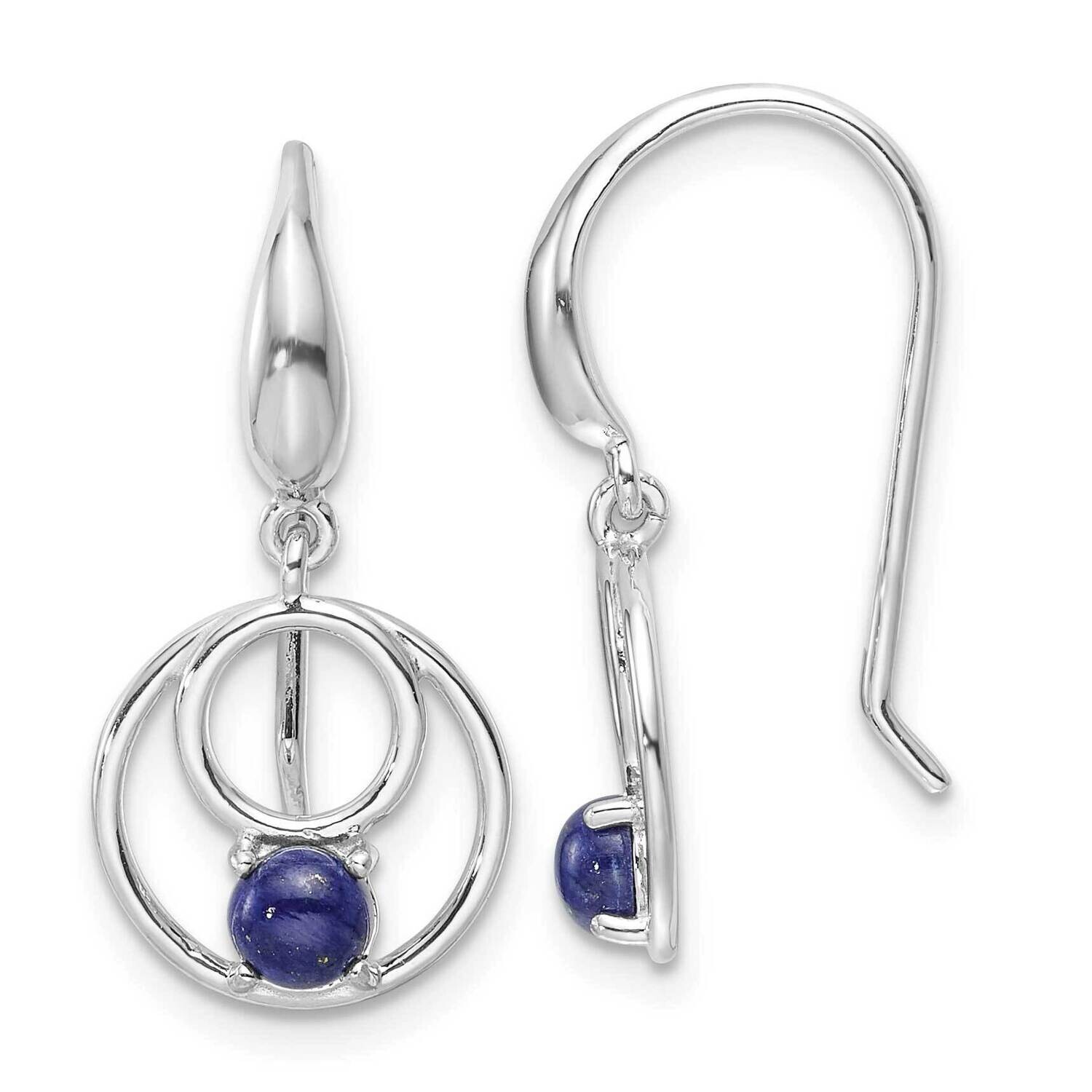 Polished Lapis Circles Dangle Earrings Sterling Silver Rhodium-Plated QE17422