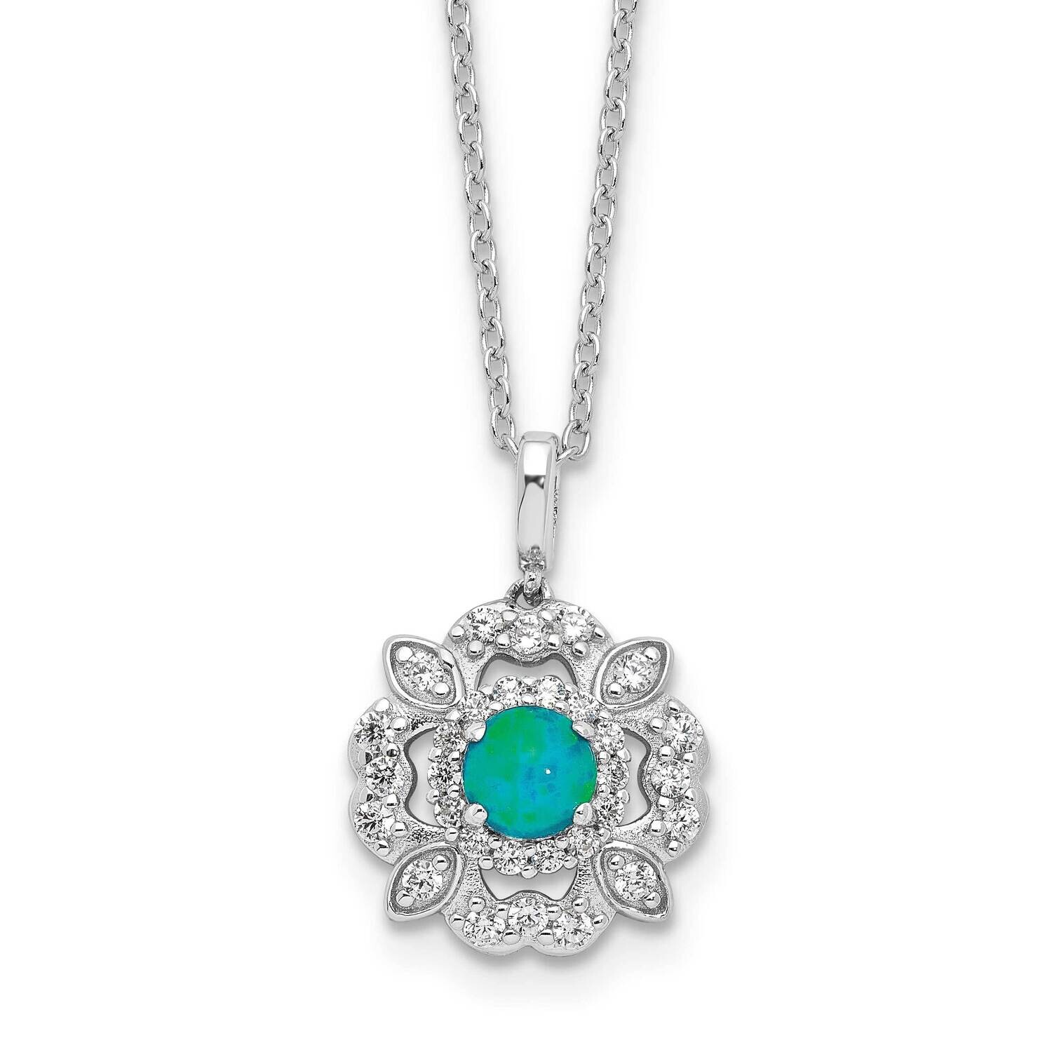 Cheryl M Cabochon Lab Created Blue Opal Brilliant-Cut CZ 18 Inch Necklace 2 Inch Extender Sterling …