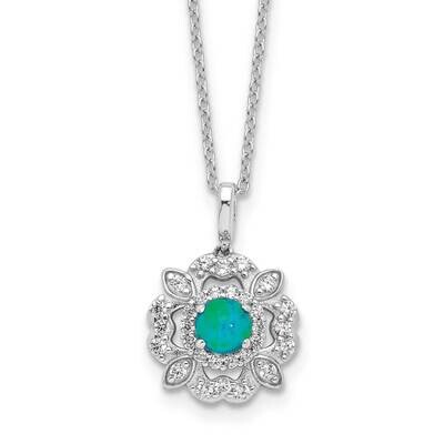Cheryl M Cabochon Lab Created Blue Opal Brilliant-Cut CZ 18 Inch Necklace 2 Inch Extender Sterling …