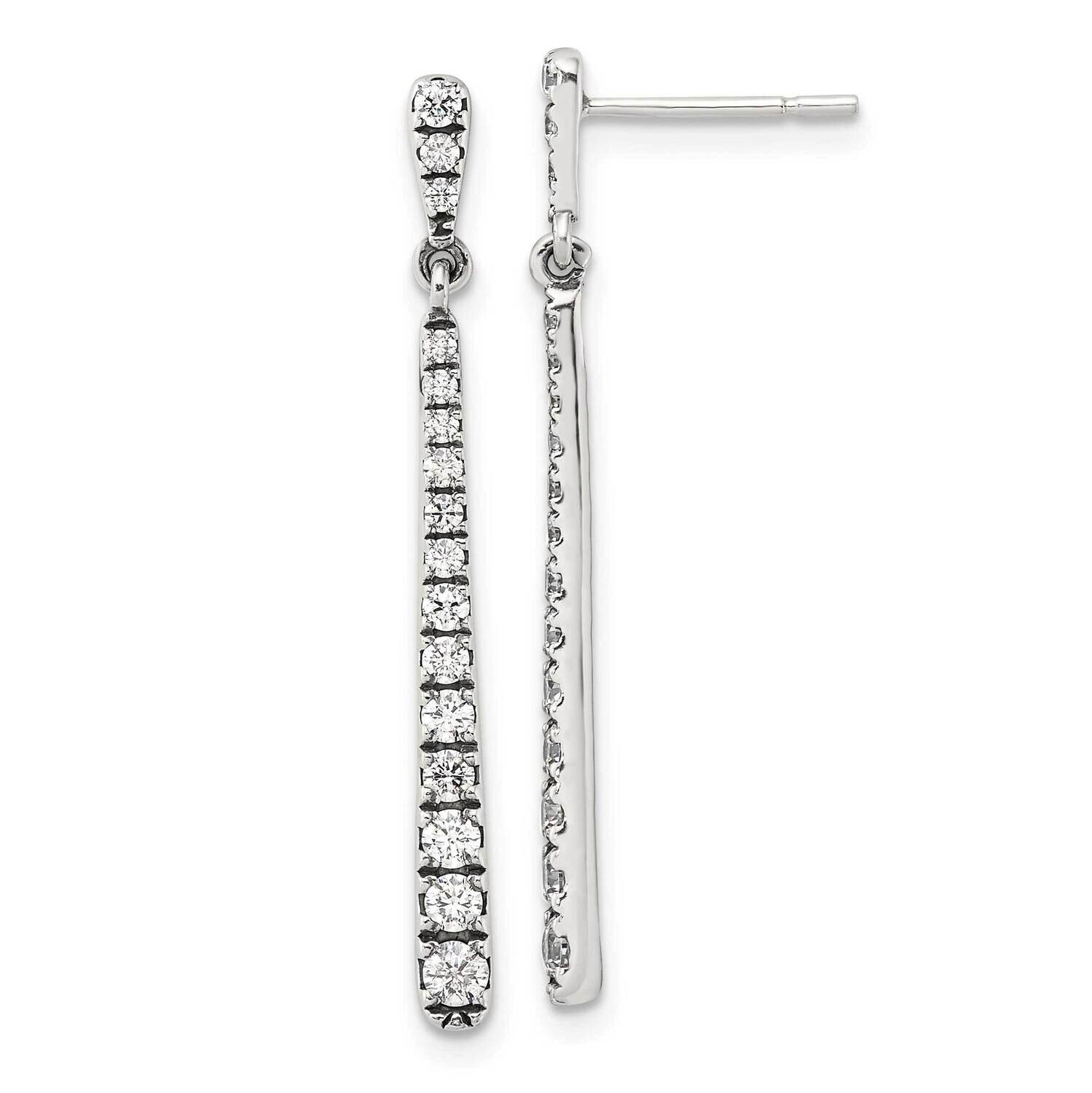&amp; Antiqued Graduated CZ Post Dangle Earrings Sterling Silver Polished QE17153, MPN: QE17153,