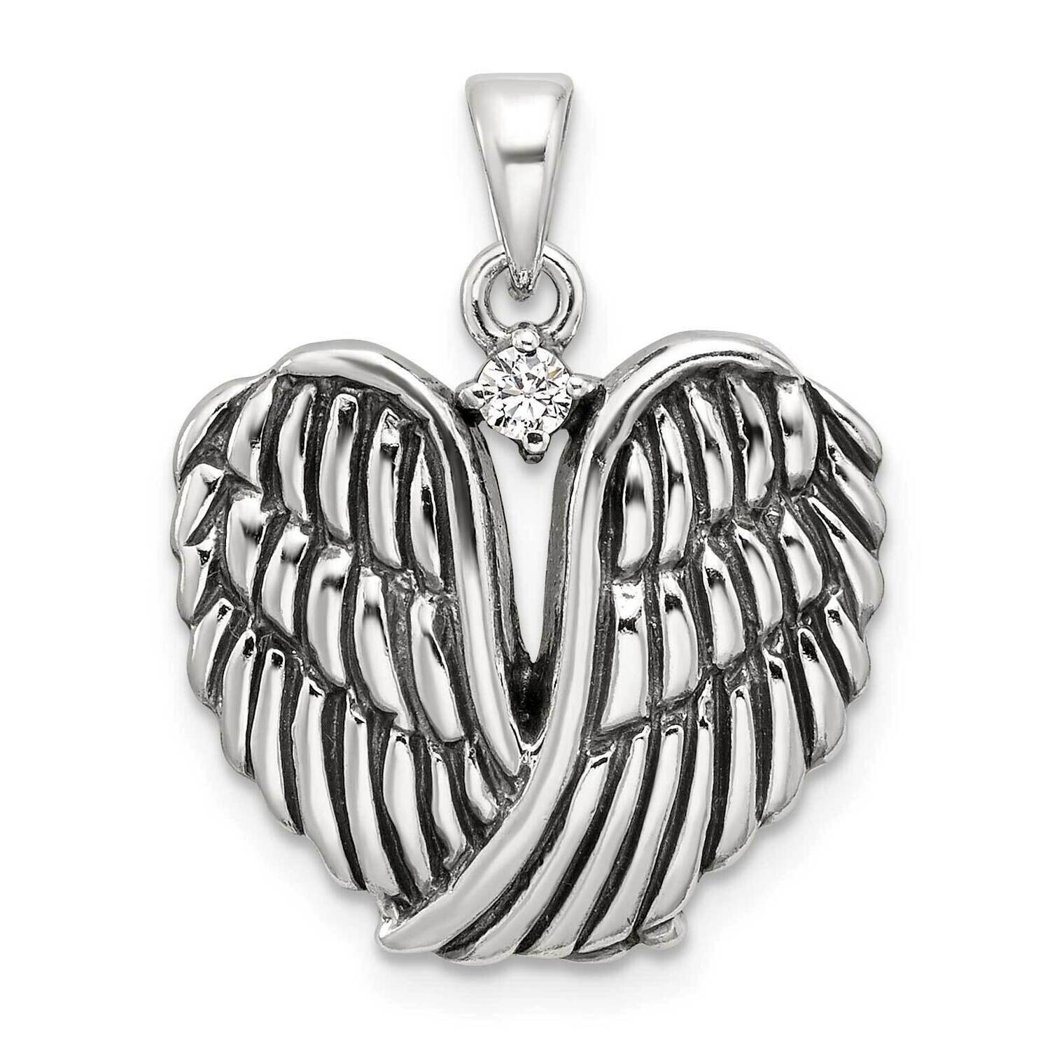 Antiqued CZ Angel Wing Heart Pendant Sterling Silver Polished QC11468 by Men&#39;s Jewelry and Accessor…