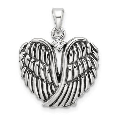 Antiqued CZ Angel Wing Heart Pendant Sterling Silver Polished QC11468 by Men&#39;s Jewelry and Accessor…