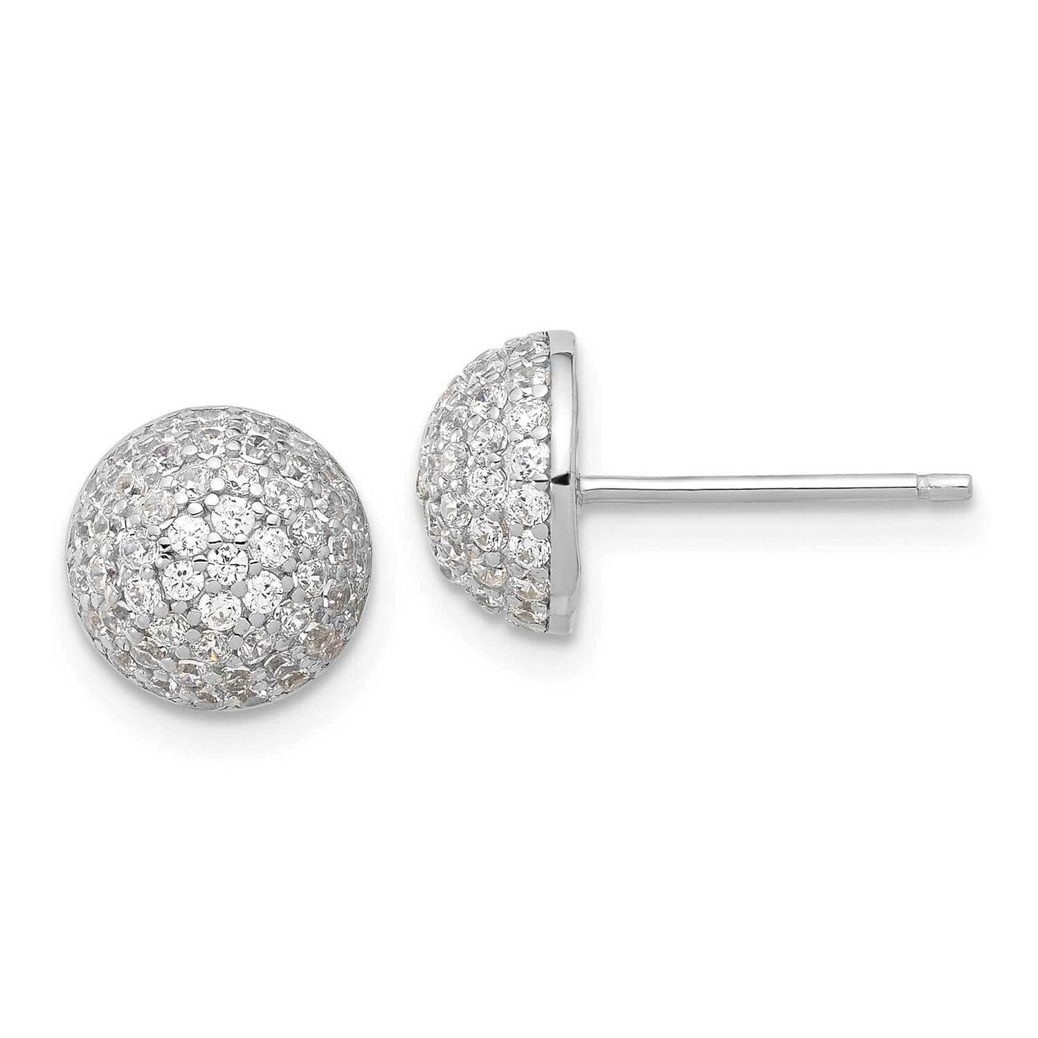 Pavc CZ Domed Post Earrings Sterling Silver Rhodium-Plated QE17030