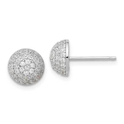 Pavc CZ Domed Post Earrings Sterling Silver Rhodium-Plated QE17030, MPN: QE17030,