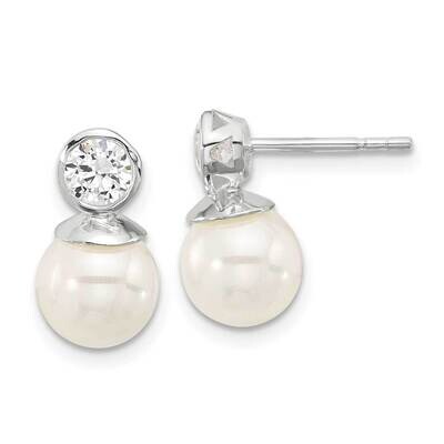 CZ 8-8.5mm Glass Pearl Post Earrings Sterling Silver Polished QE17268, MPN: QE17268,