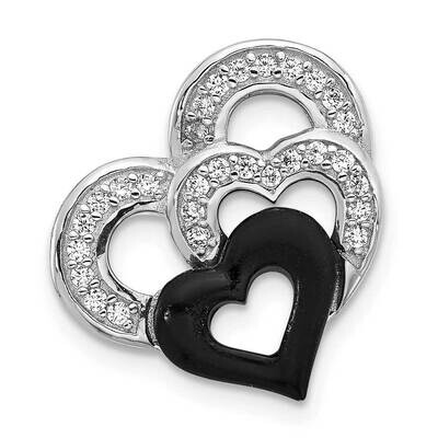 Rh-Plated Polished Black Resin CZ Heart Chain Slide Sterling Silver QC11286, MPN: QC11286,