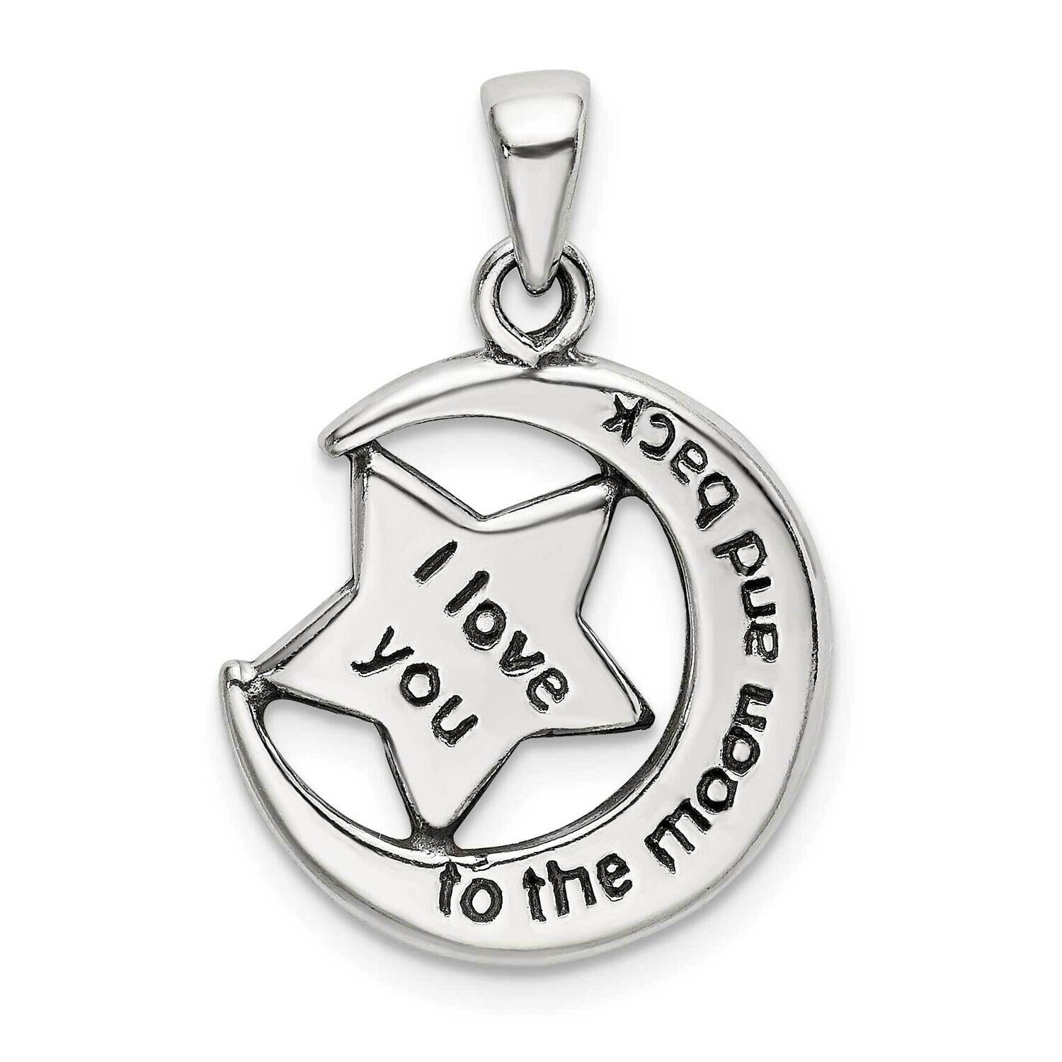 Love You To The Moon Antiqued Star Moon Pendant Sterling Silver QC9760, MPN: QC9760,