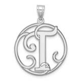 Large Fancy Script Letter T Initial Pendant Sterling Silver Rhodium-Plated QC11258T, MPN: QC11258T,