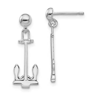 Navy Anchor Dangle Post Earrings Sterling Silver Polished QE15512, MPN: QE15512, 637218173372