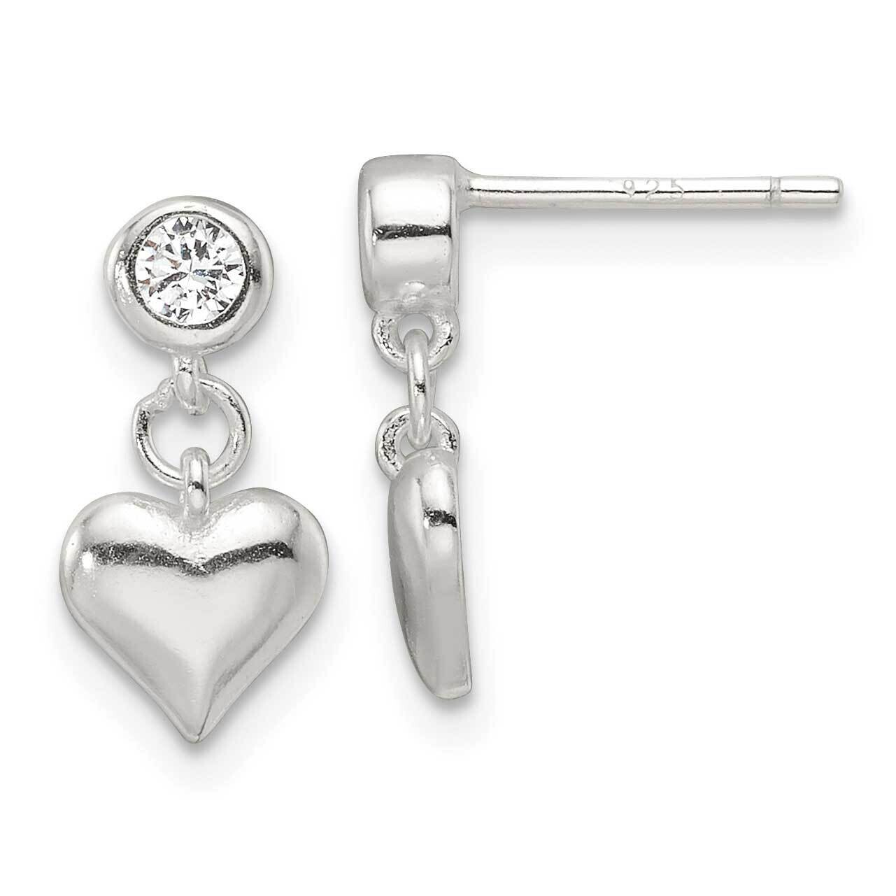 E-Coating CZ Heart Dangle Post Earrings Sterling Silver QE17487, MPN: QE17487,