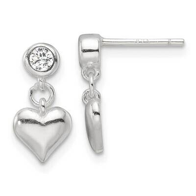 E-Coating CZ Heart Dangle Post Earrings Sterling Silver QE17487, MPN: QE17487,
