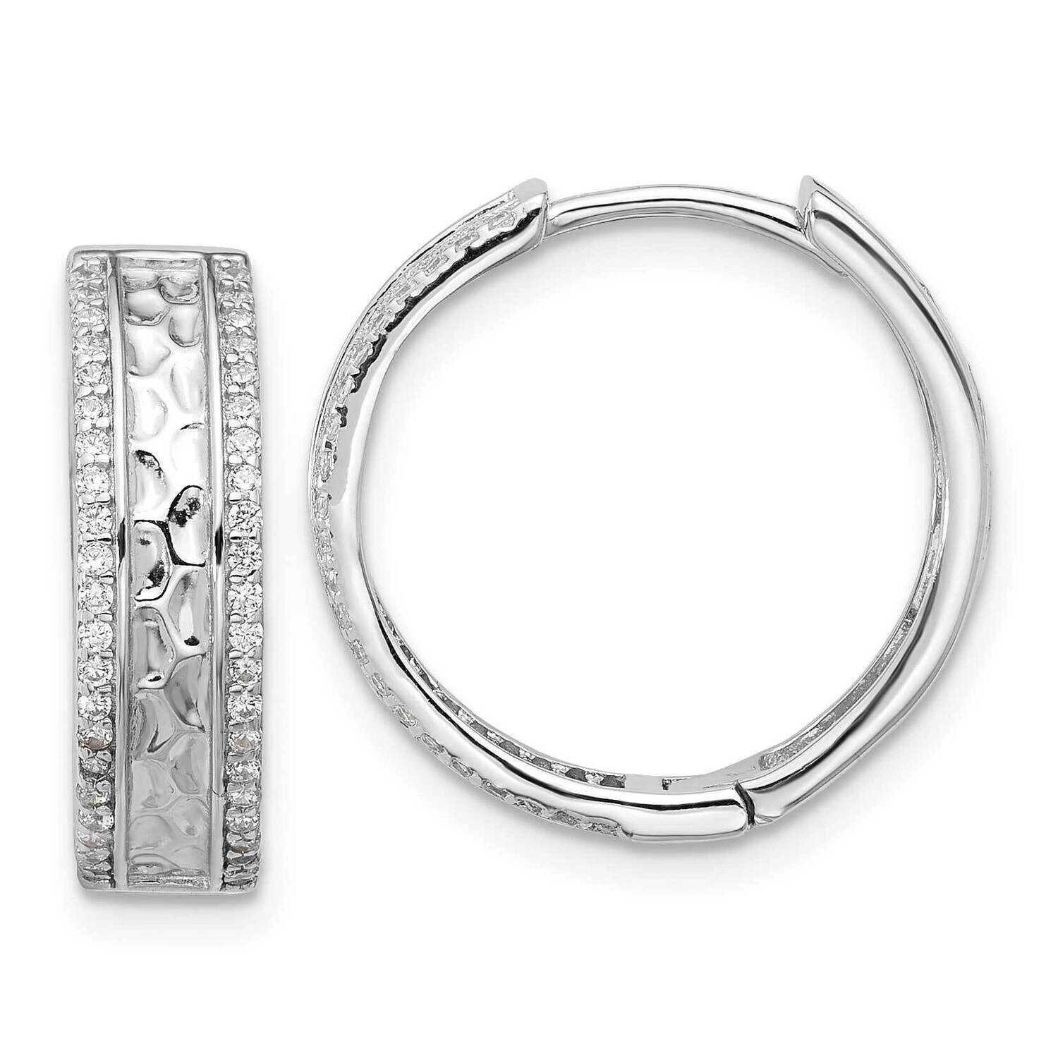 Hammered Center CZ 5.5mm Hoop Earrings Sterling Silver Rhodium-Plated QE17193, MPN: QE17193,