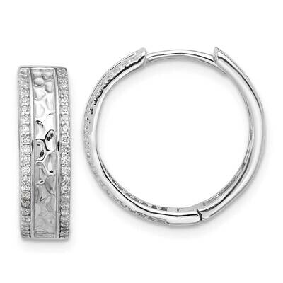 Hammered Center CZ 5.5mm Hoop Earrings Sterling Silver Rhodium-Plated QE17193, MPN: QE17193,