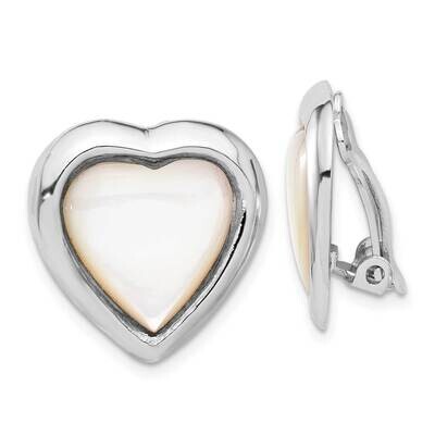 Rh-Plated Mother Of Pearl Heart Non-Pierced Earrings Sterling Silver QE16930, MPN: QE16930,