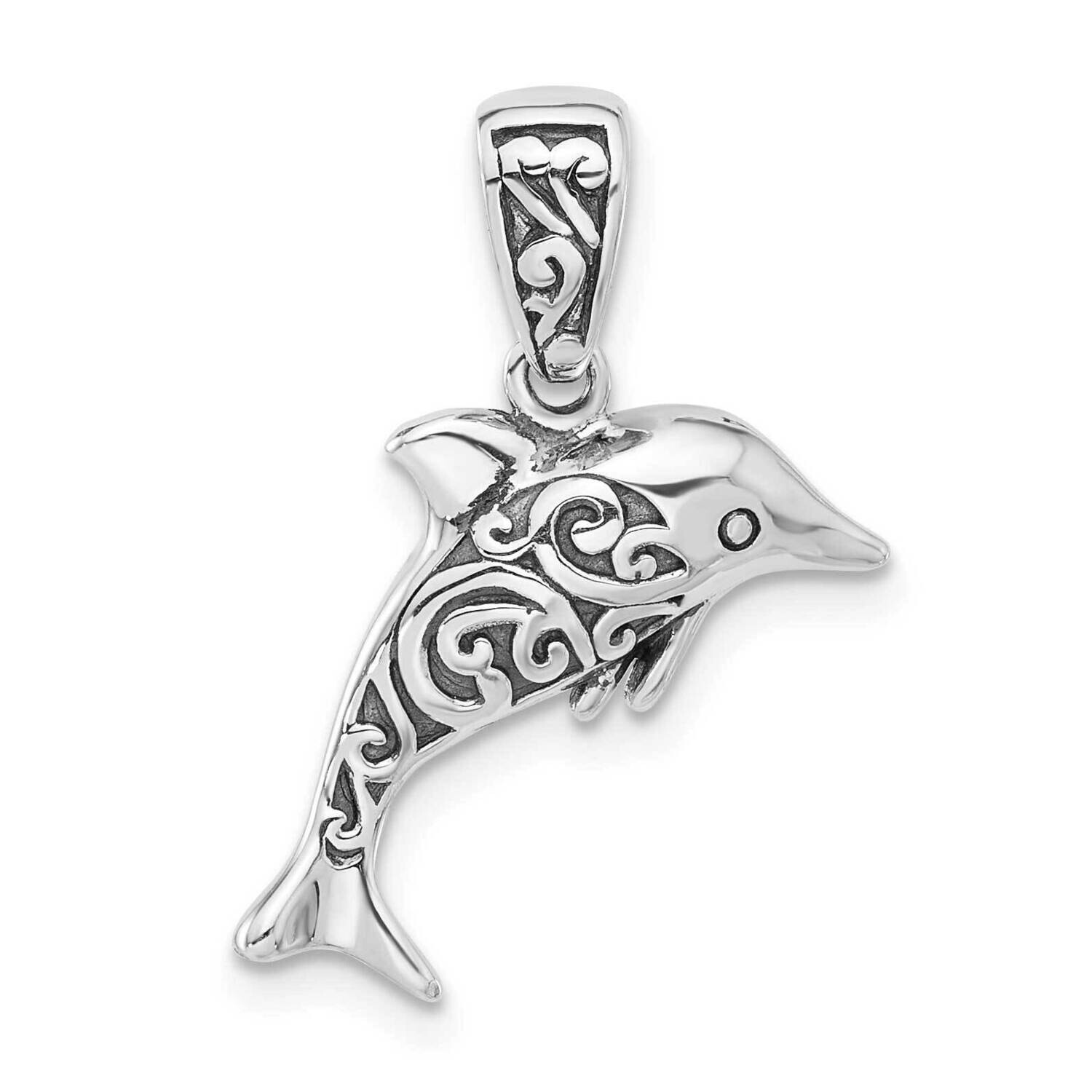 Oxidized Dolphin Pendant Sterling Silver Rhodium-Plated QC11363, MPN: QC11363,