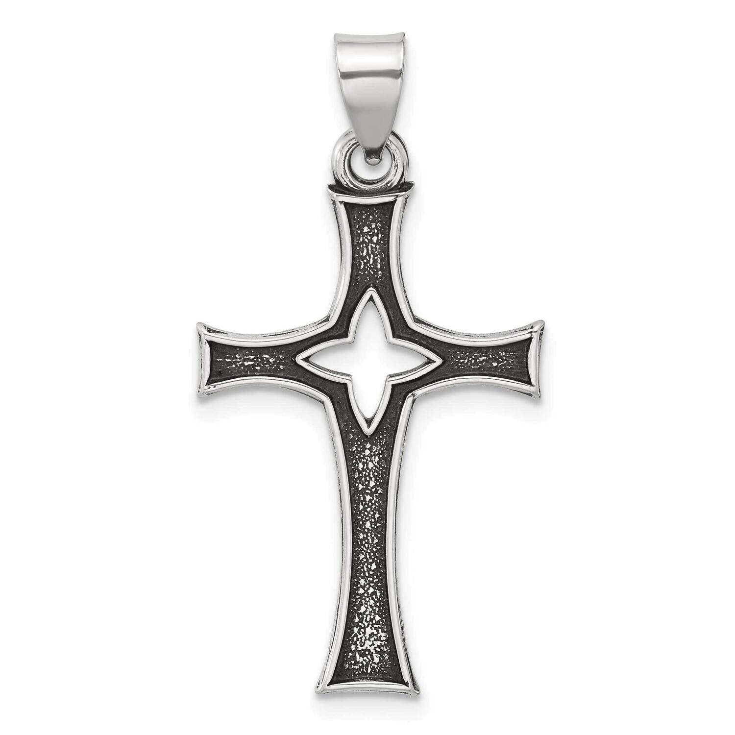 Antiqued Solid Textured Cut Out Cross Pendant Sterling Silver QC11404