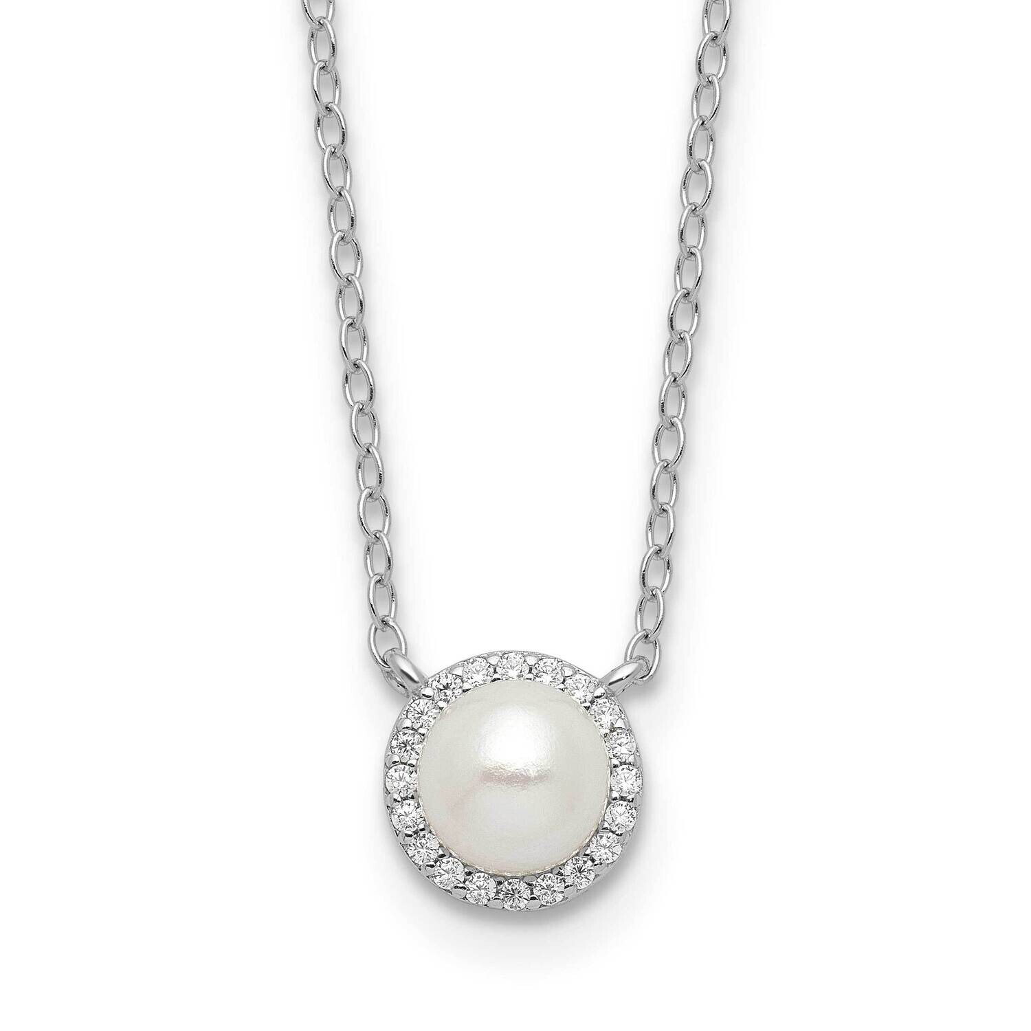 Cheryl M Button Freshwater Cultured Pearl Brilliant-Cut CZ Halo 18 Inch Necklace Sterling Silver Rhodium-Plated QCM1643-18