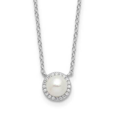 Cheryl M Button Freshwater Cultured Pearl Brilliant-Cut CZ Halo 18 Inch Necklace Sterling Silver Rh…