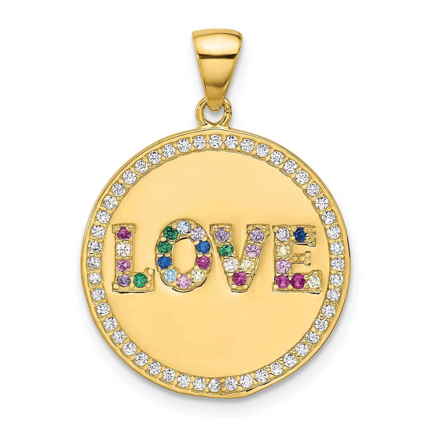 Gold-Tone Rainbow CZ Love Disc Pendant Sterling Silver QC11295, MPN: QC11295,
