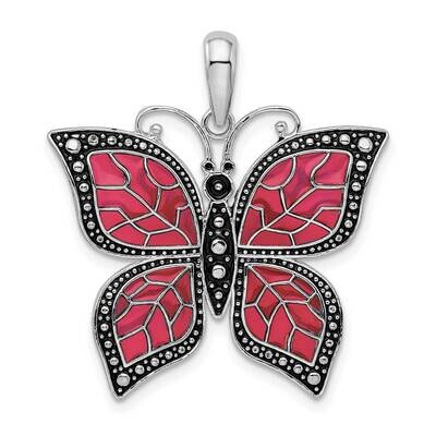 Enameled Fuchsia Butterfly Pendant Sterling Silver Polished QC9771, MPN: QC9771, 637218145218