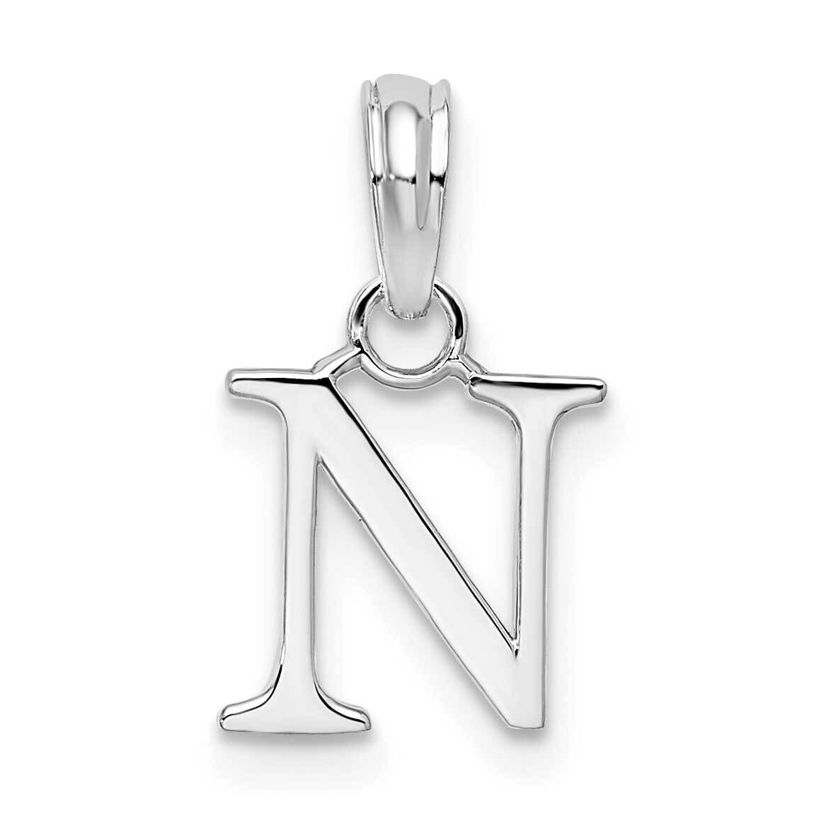 Polished Block Initial -N- Pendant Sterling Silver Rhodium-Plated QC9792N