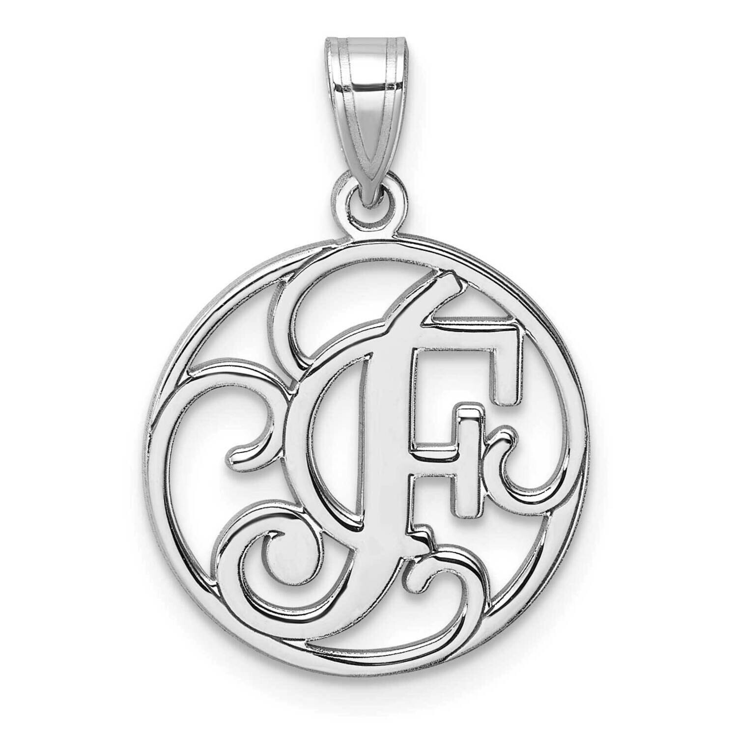 Small Fancy Script Letter F Initial Pendant Sterling Silver Rhodium-Plated QC11257F, MPN: QC11257F,
